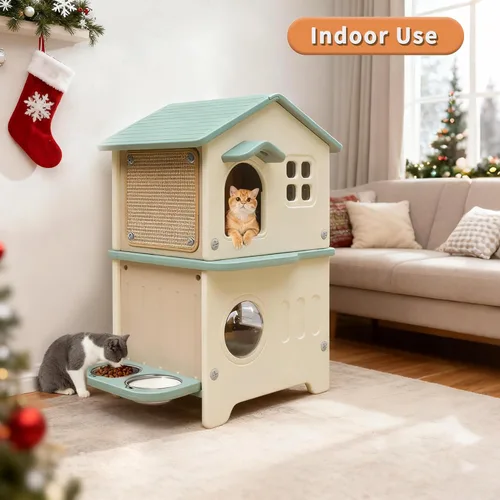 Vista 9 de Rockever Casa para gatos al aire libre con forro aislante, casas para gatos 100% aisladas para invierno al aire libre, casa de gato impermeable de 2