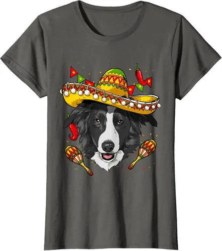 Vista 7 de Cinco de Mayo Border Collie Hombres Mujeres Niños Sombrero Camiseta Negro