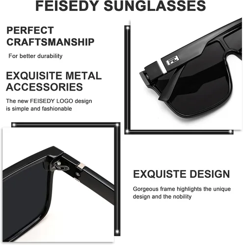 Vista 4 de FEISEDY Gafas de sol de moda planas de gran tamaño para mujeres y hombres UV400 B2996