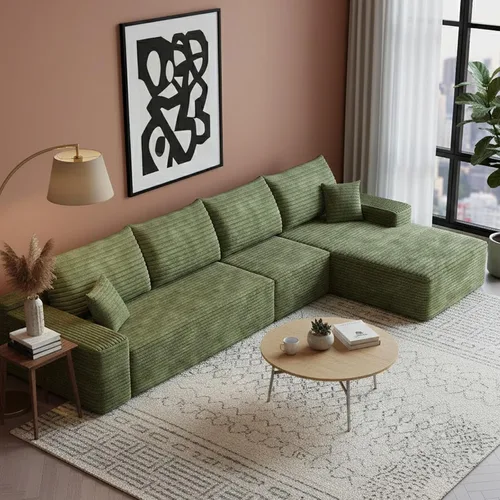 Vista 18 de Sofá seccional comprimido sin hueso de 112 pulgadas con otomana movible convertible en forma de L sofá esquinero modular para sala de estar, sofás