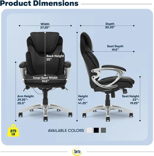 Vista 3 de Serta Bryce - Silla ejecutiva de oficina, sillas de escritorio para computadora ergonómicas con soporte lumbar AIR patentado, almohadas cómodas