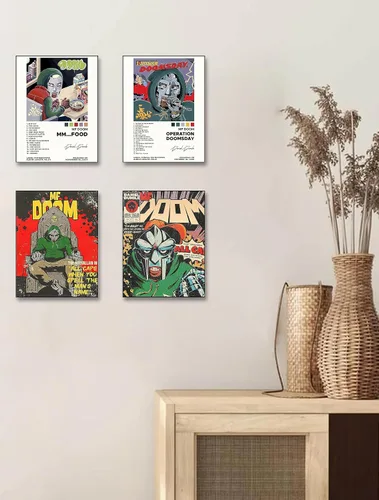 Vista 6 de ZONTO Mf Doom - Pósteres de portada de álbum de rapero firmado con música limitada, juego de 4 pósteres estéticos para sala de estar, dormitorio