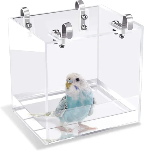 Vista 8 de GURECOD Cubo de baño colgante para pájaros, bañera de pájaros, caja de ducha, cuenco de jaula, accesorio para pájaros pequeños, periquitos canarios