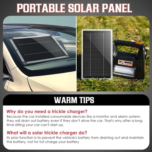 Vista 4 de Saillong Cargador Mantenedor de Batería Solar para Automóvil de 12V, Panel Solar Impermeable Cargador Solar Portátil de Goteo con Enchufe