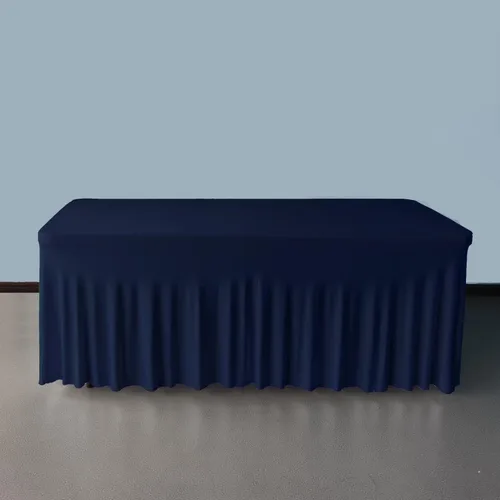 Vista 3 de Mantel para mesa rectangular de elastano azul marino de 8 pies de largo x 30 pulgadas de ancho x 30 pulgadas de alto