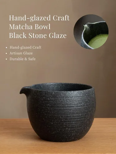Vista 4 de Juego de 6 batidores japoneses de matcha, juego de matcha incluye cuenco de cerámica de 20 onzas (Chawan), batidor y soporte de bambú, cuchara