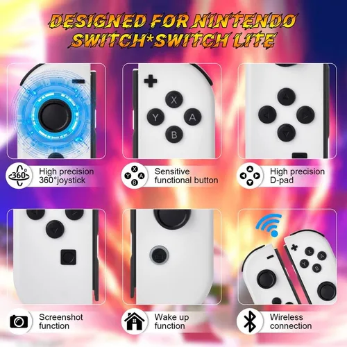 Vista 5 de SWTOTK Joypads - Controlador compatible con Nintendo Switch, controladores inalámbricos izquierdo y derecho Joypad con doble vibración, soporte