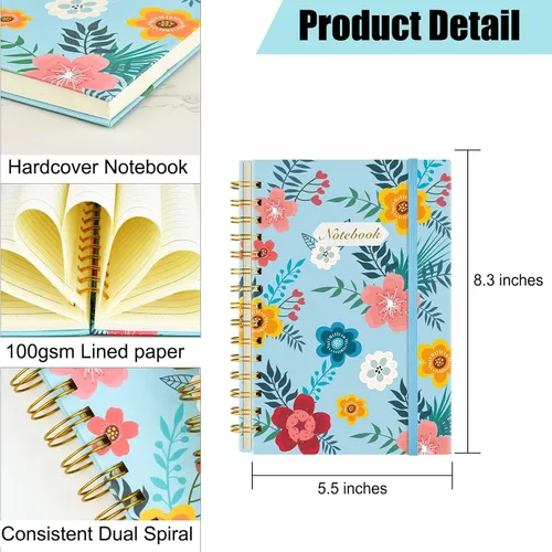 Vista 2 de Coopay Paquete de 12 cuadernos en espiral A5 para mujeres, cuadernos de composición con rayas universitarias, diario en espiral de tapa dura, lindo