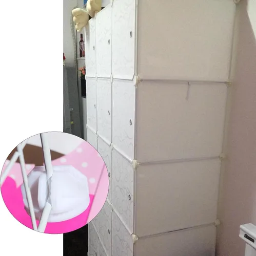 Vista 5 de Paquete de 16 conectores organizadores de rejilla de plástico para almacenamiento modular de armario y estanterías de rejilla metálica, conectores