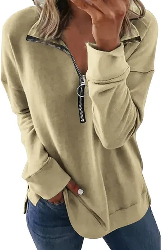 Vista 4 de KINGFEN Sudadera de manga larga con cremallera de un cuarto para mujer