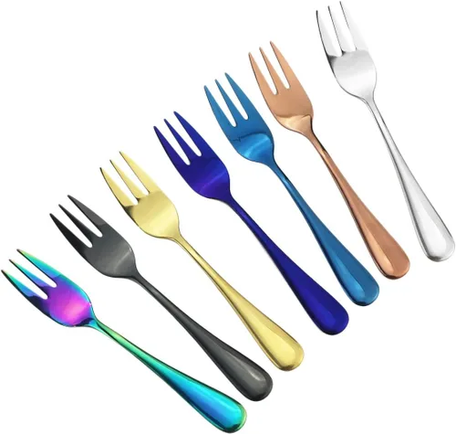 Vista 3 de Juego de 6 cubiertos de acero inoxidable de 5.5 pulgadas, tenedores para pastel de frutas, tenedores y tenedores para tartas de frutas
