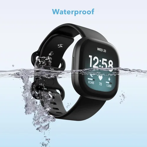 Vista 2 de Paquete de 2 bandas impermeables compatibles con Fitbit Versa 3/Fitbit Versa 4/Fitbit Sense/Sense 2, pulseras deportivas clásicas de repuesto suaves