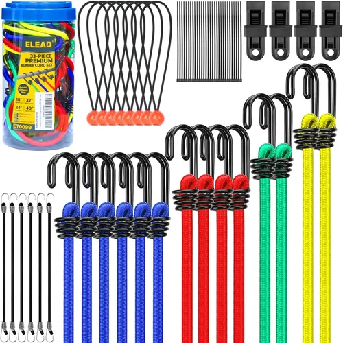 Vista 25 de Rollo de cuerda elástica resistente, cuerdas elásticas de grado marino de 1/4 pulgadas x 110 pies, cuerdas elásticas negras superelásticas, cable