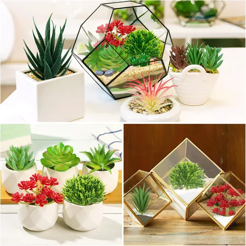 Vista 6 de QUOZUO Plantas suculentas artificiales, 16 plantas suculentas falsas para bricolaje, hogar, pared, jardín, oficina, fiesta, decoración colorida