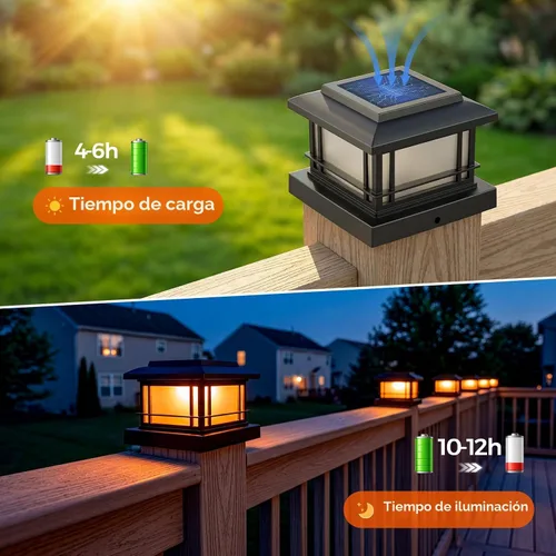 Vista 3 de JOFIOS Luces solares de llama parpadeante para exteriores, luces de poste negras con 3 temperaturas de color, se adapta a postes de madera/vinilo
