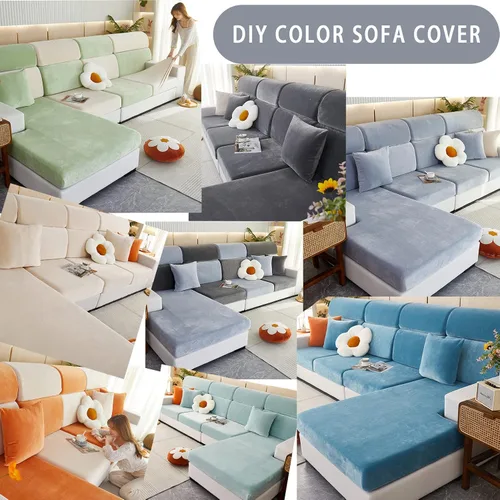 Vista 7 de Fundas de cojín de terciopelo para sofá, funda de cojín de alta elasticidad universal para sofá de 4/3/2/1 plazas, protector de muebles Beige