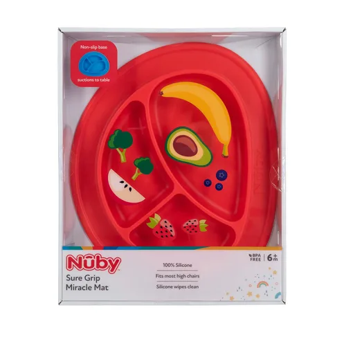 Vista 7 de Nuby Alfombrilla milagrosa de silicona Sure Grip, se adapta a la mayoría de sillas altas, 6 M+, rojo (paquete de 2)