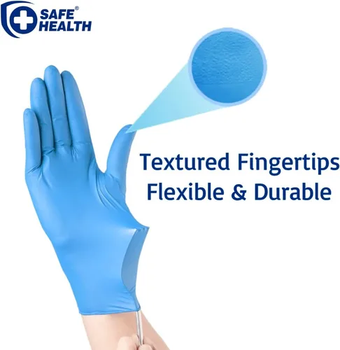 Vista 2 de Safe Health Nitrile Exam Gloves, 3.5 Mil, Bulk of 16 Cases, Latex Free, Powder Free, Blue, Medical Care, Nursing, Cleaning
