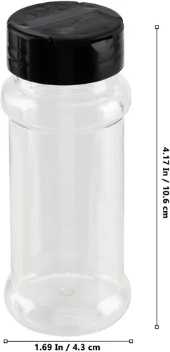Vista 2 de Paquete de 60 tarros de especias de plástico transparente de 3.5 onzas con tapas negras, recipientes de condimentos de plástico, frascos de especias