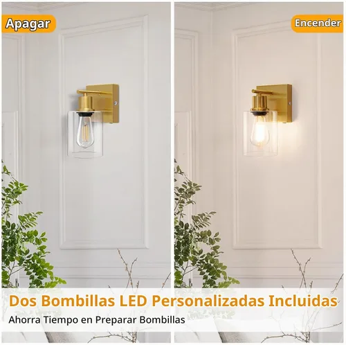 Vista 2 de Juego de 2 lámparas de pared, apliques de pared que funcionan con pilas, lámpara de pared moderna de latón cepillado ajustable inalámbrica