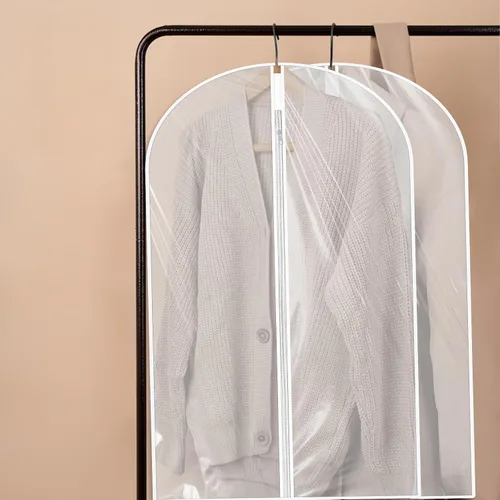 Vista 5 de Bolsas de ropa para colgar ropa, 2 piezas a prueba de polvo, bolsa de ropa transparente, transpirable, protector de abrigo con cremallera, bolsas