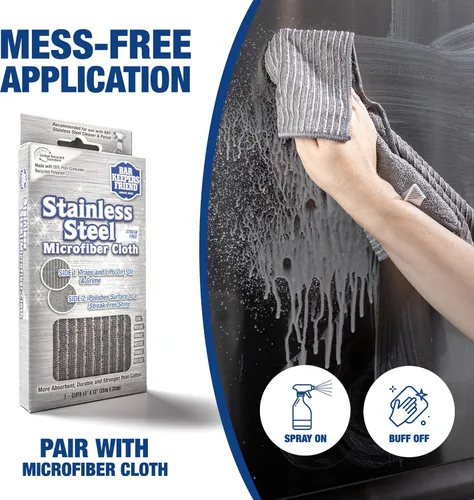 Vista 5 de Bar Keepers Friend Limpiador y pulidor en aerosol para acero inoxidable (2 x 750 ml) Elimina huellas de grasa, manchas de agua dura, mugre
