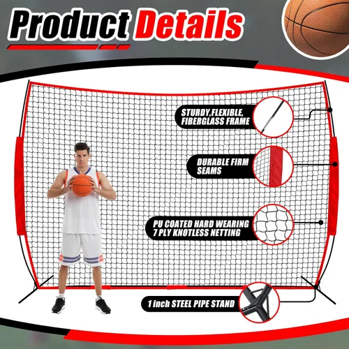 Vista 4 de Red de baloncesto de 20 x 10 pies, red de barrera deportiva para rebote de patio trasero para proteger el rebote y el retorno del baloncesto