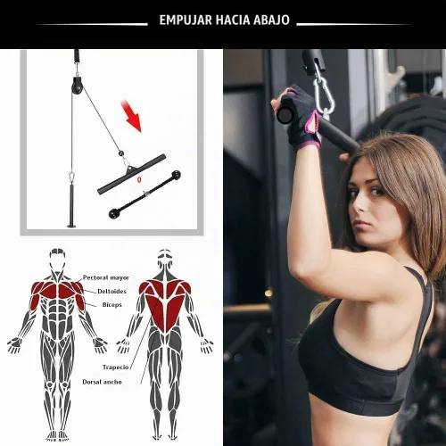 Vista 7 de Sistema de polea de peso de elevación y extracción de lat, sistema de polea de cable, accesorios de máquina de doble cable con pasador de carga
