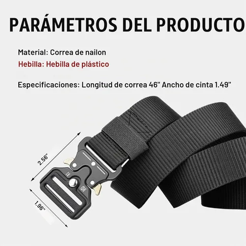 Vista 4 de Cinturones tácticos de liberación rápida para hombres, cinturón de nailon resistente estilo militar de 46 pulgadas Negro