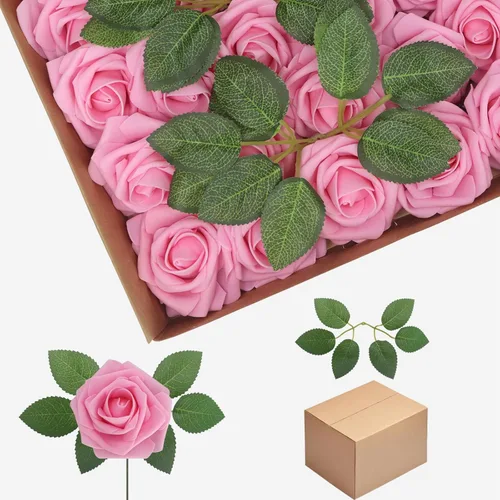 Vista 28 de Flores artificiales, rosas falsas de espuma de aspecto real, combo de flores artificiales de boda para ramos de boda, centros de mesa, arreglos