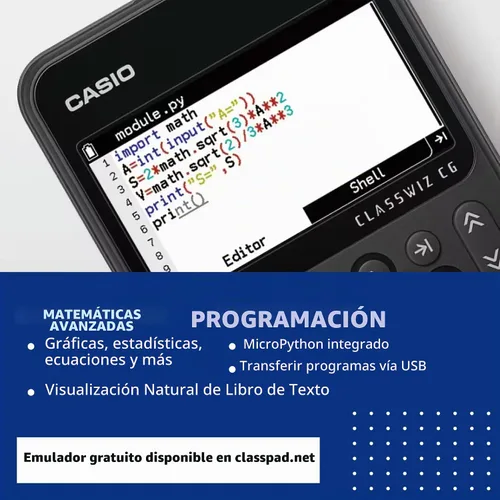 Vista 5 de Casio Fx-CG100 ClassWiz® Calculadora gráfica a color con gráfico 3D y Python Pantalla grande de alta resolución, funciones básicas y avanzadas