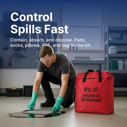 Vista 4 de Kit de derrames industriales de grado profesional, máxima absorción para limpieza automotriz y de materiales peligrosos, kit universal compacto
