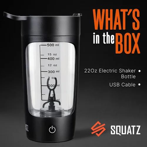 Vista 2 de SQUATZ Botella agitadora eléctrica de 22 onzas – Botella mezcladora automática recargable de proteínas, a prueba de fugas y fácil de limpiar, bebida