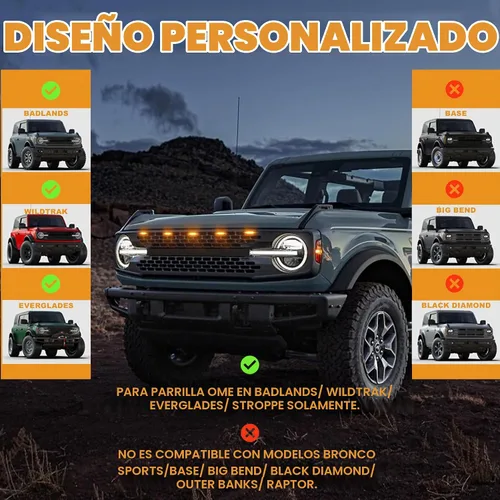 Vista 3 de Seven Sparta - 5 luces LED para parrilla delantera para Ford Bronco de 2/4 puertas Amber Light with Amber