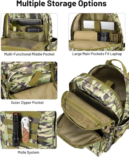 Vista 3 de EZshoot Mochila táctica de 40 L, mochila militar para hombres y mujeres, mochila militar Molle del ejército, mochila de asalto, bolsa de día grande