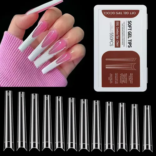 Vista 14 de 312 piezas de puntas de uñas de tacón extra largas para uñas acrílicas profesionales, puntas de uñas de tacón de media cubierta 4XL, extensión