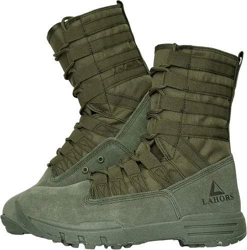 Vista 10 de Botas tácticas militares de combate ligeras para hombre. Botas de desierto al aire libre para senderismo, ejército, transpirables, con cremallera