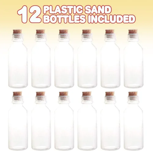Vista 2 de ArtCreativity 12 botellas de arte de arena de plástico de 2 onzas con corchos, botellas de arte de arena a granel de 3.75 pulgadas para kit de arte