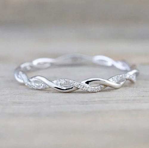 Vista 3 de Yuren - Anillo giratorio para mujer de plata de ley 925 anillo trenzado de circonita cúbica anillo de diamante de boda fiesta mujer talla 6-10