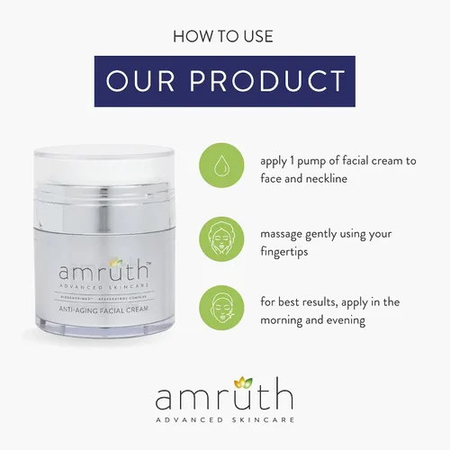 Vista 3 de Amruth Resveratrol Crema facial antienvejecimiento diaria, tarro de 1 onza con bomba, ligera, reafirma y nutre la piel, suaviza la apariencia