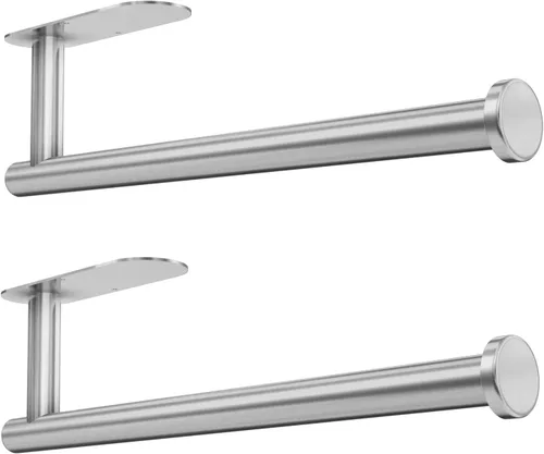 Vista 13 de DEKAVA - Soporte para toallas de papel para usar en la pared o debajo del gabinete en la cocina, autoadhesivo, de barra, estante, de acero Negro