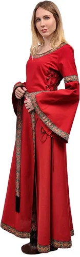 Vista 9 de KUOIN Women's Renaissance Embroidered Dress, Long Sleeve Lace-up Viking Queen Cosplay Costume with Belt for Wedding Prom