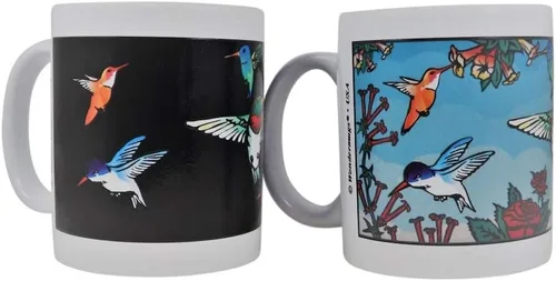 Vista 3 de Taza mágica de colibríes, taza que cambia de color, taza de café, regalo de pájaros, trochilidae, tamaño de 11 onzas