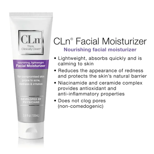 Vista 3 de CLn® Hidratante facial: calma y calma la piel, ayuda a reducir la apariencia de enrojecimiento, bloquea la humedad sin obstruir los poros