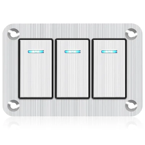 Vista 31 de Panel de interruptor basculante de aluminio de 2 vías, impermeable, precableado con retroiluminación azul, interruptor de palanca