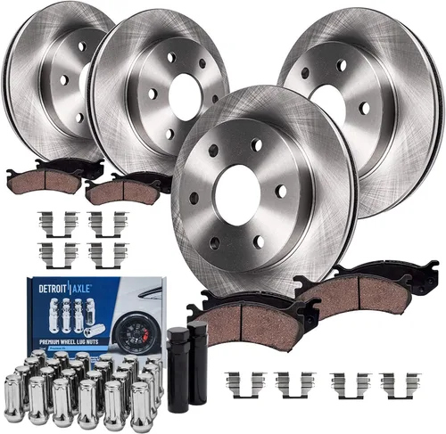 Vista 21 de Detroit Axle - Kit de frenos para Land Rover LR3 2005-2009, Rotores de freno deportivos Range Rover 2006-2009 y pastillas de freno de cerámica 2007
