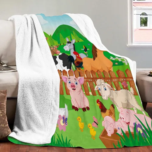 Vista 6 de Manta de animales de granja linda manta de animales de granja para niños, suave y acogedora manta de franela de granja para perros de granja, cerdo