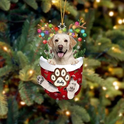 Vista 208 de Adornos personalizados de Pug cervatillo – Decoración personalizada para árbol de Navidad con patas de bolsillo de nieve