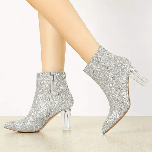 Vista 2 de Allegra K Botines transparentes con purpurina para mujer, Claro