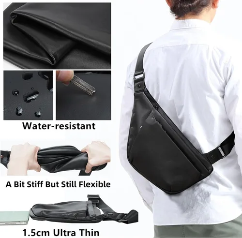 Vista 2 de Masa Kawa Mochila bandolera de cuero para hombres y mujeres de 7.9 pulgadas, bolsa de pecho ultra fina para ciclismo, senderismo, viajes, mochila